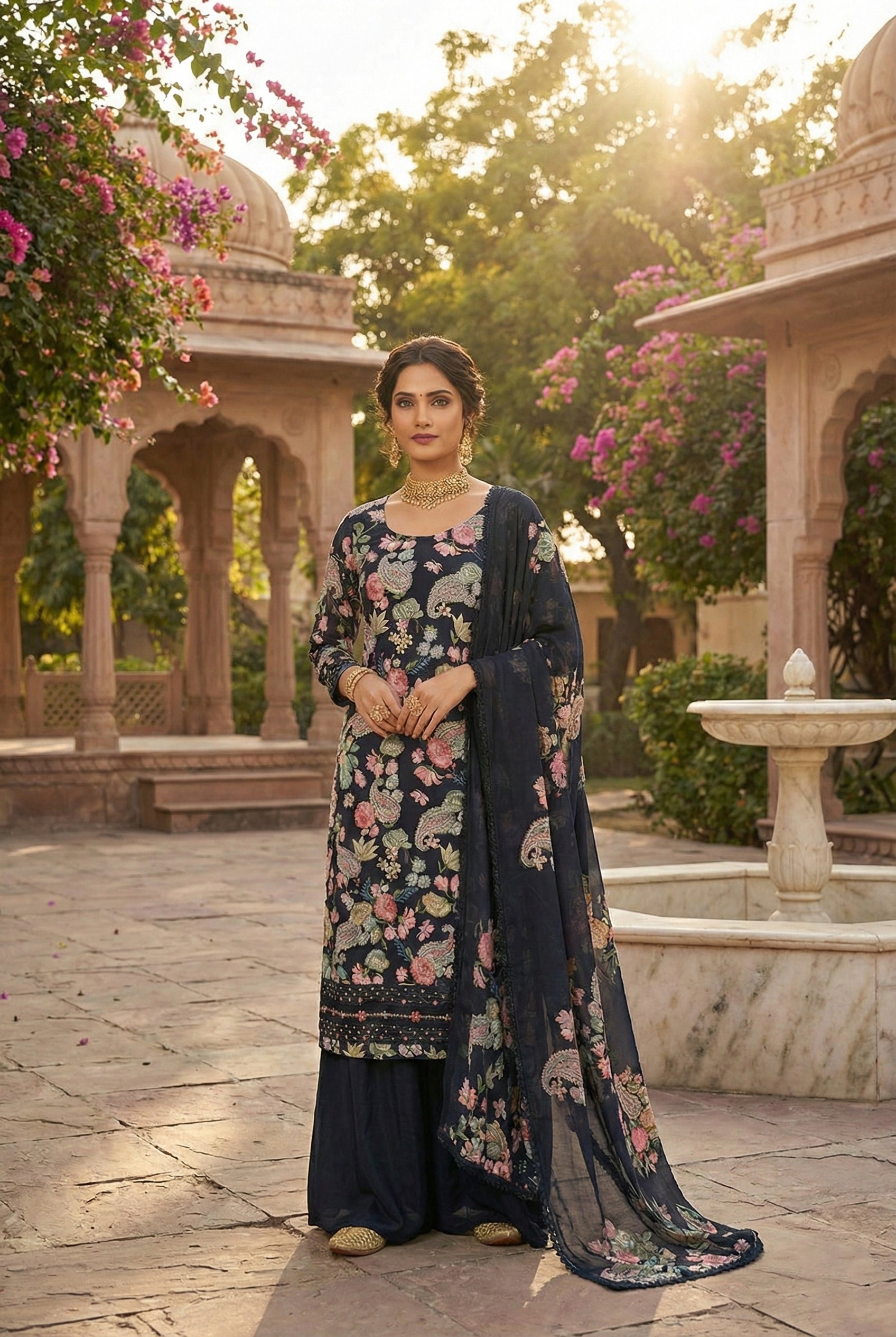 Digital Pashmina Suit – Floral Embroidery & Stylish Dupatta